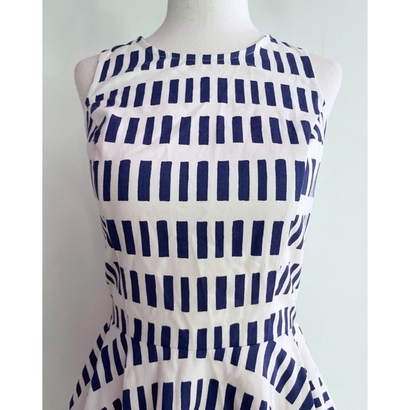 Anthro Dusen Dusen Dash Tennis Fit & Flare Cotton Graphic Blue and White Dress 2 - Picture 5 of 11